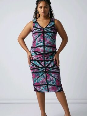 Bisou Bisou by Michelle Bohbot Floral Geometric Sheath Dress | Women's Large